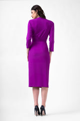 Purple Midi Dress With Pleats And Belt