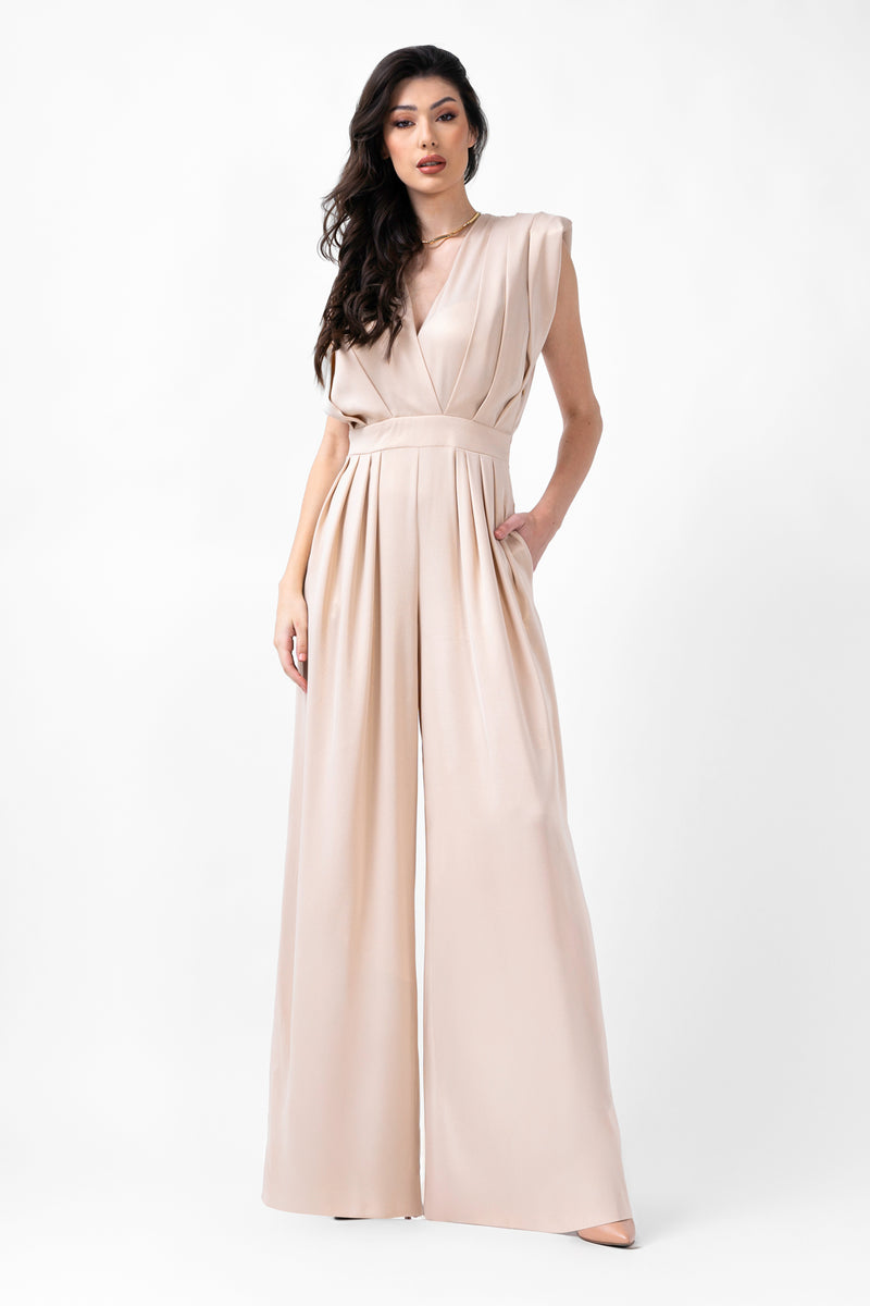 Salopeta maxi gold cu bust drapat