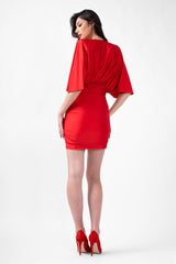 Red Mini Dress With Butterfly Sleeves And V-Neck