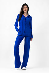 Electric Blue Set With Blouse And Straight Trousers