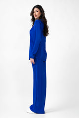 Electric Blue Set With Blouse And Straight Trousers