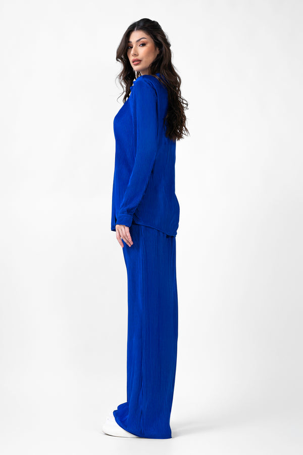 Electric Blue Set With Blouse And Straight Trousers