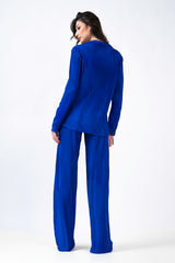 Electric Blue Set With Blouse And Straight Trousers