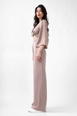 Beige Set With Blouse And Wide Leg Trousers