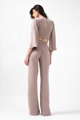 Beige Set With Blouse And Wide Leg Trousers