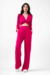 Set fuchsia cu bluza si pantaloni largi