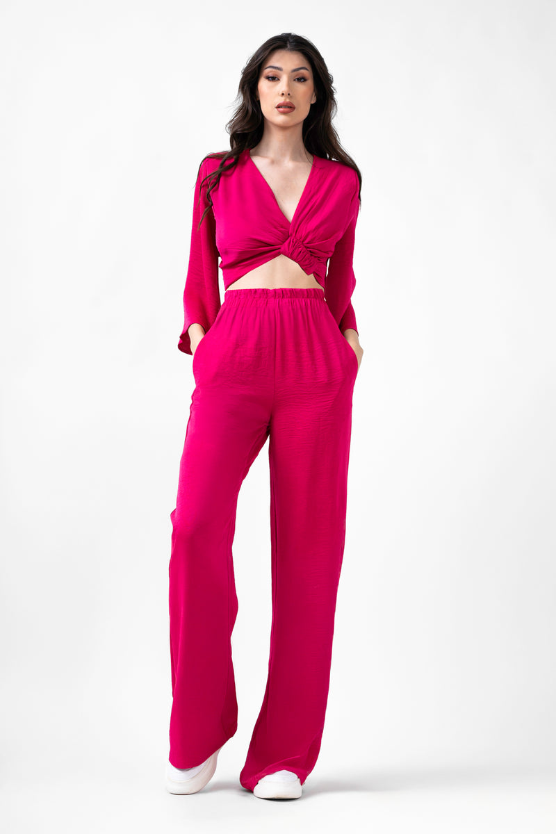 Fuchsia Set With Blouse And Wide Leg Trousers