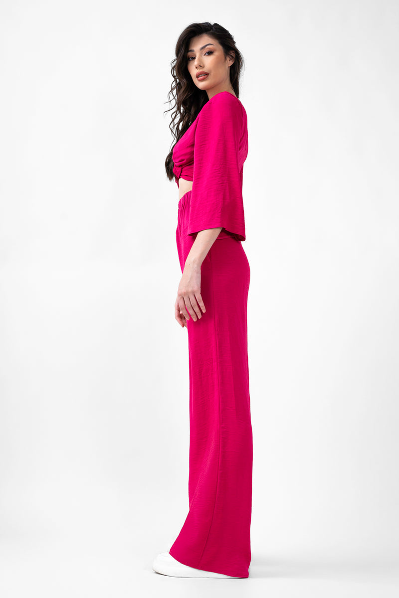 Set fuchsia cu bluza si pantaloni largi