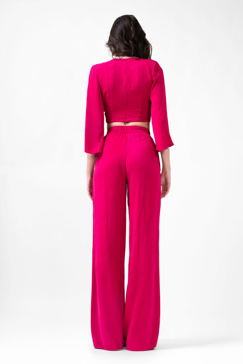 Set fuchsia cu bluza si pantaloni largi