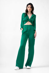 Set verde cu bluza si pantaloni largi