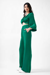 Green Set With Blouse And Wide Leg Trousers