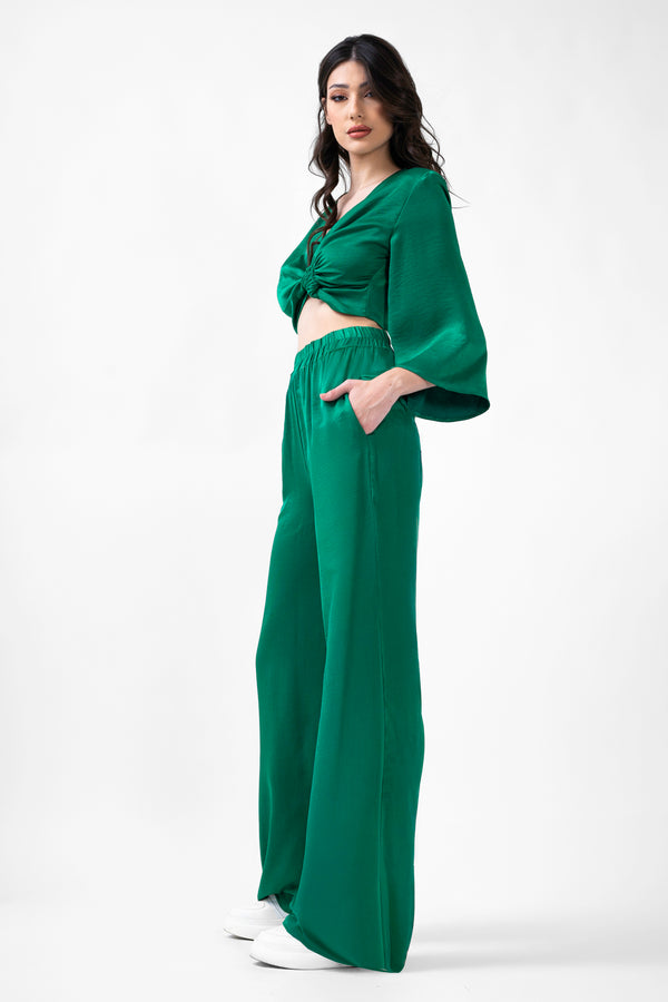 Set verde cu bluza si pantaloni largi