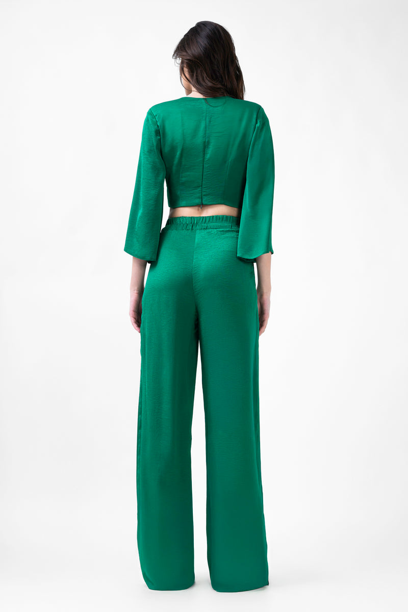 Green Set With Blouse And Wide Leg Trousers