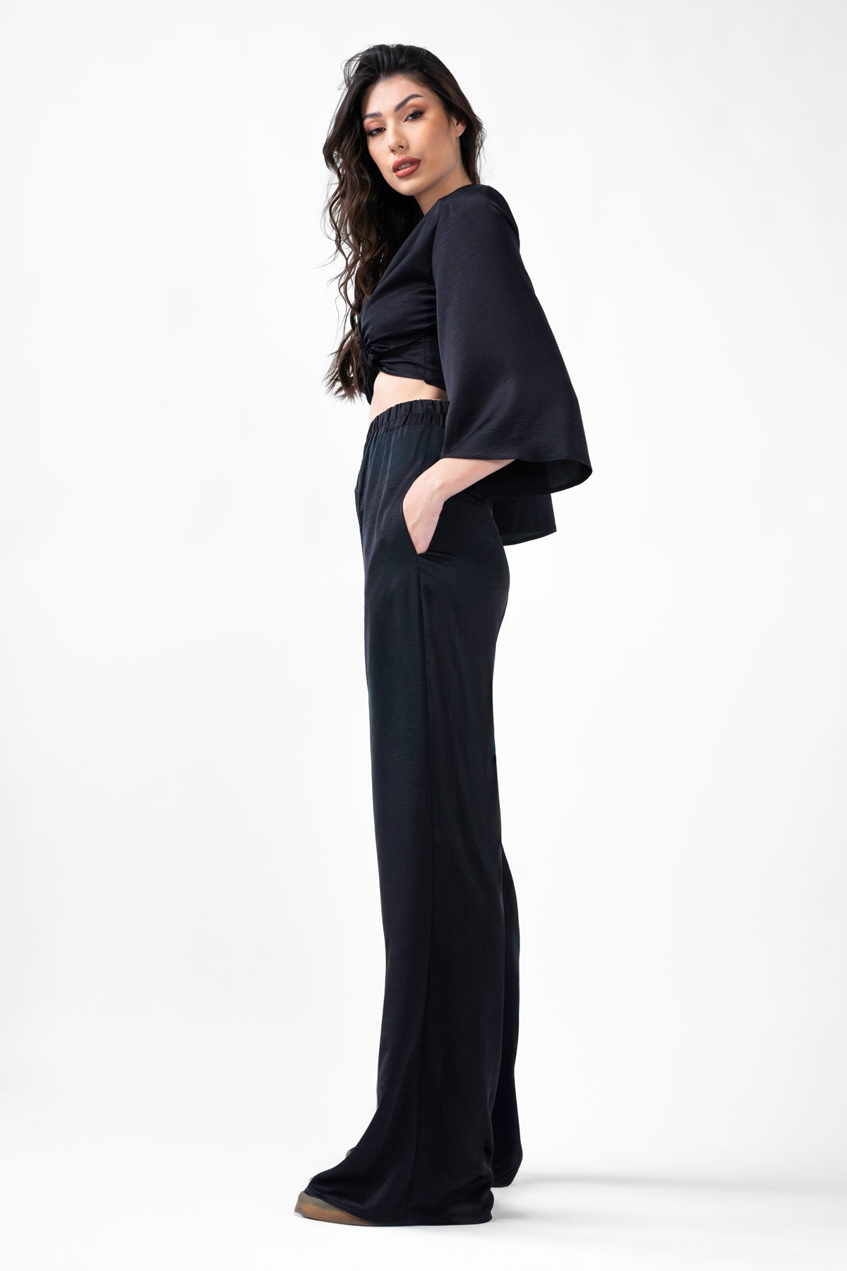Black Set With Blouse And Wide Leg Trousers