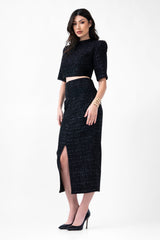 Black Set With Cropped Top And Midi Skirt