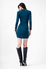 Blue Mini Dress With Cut-Out And Draping