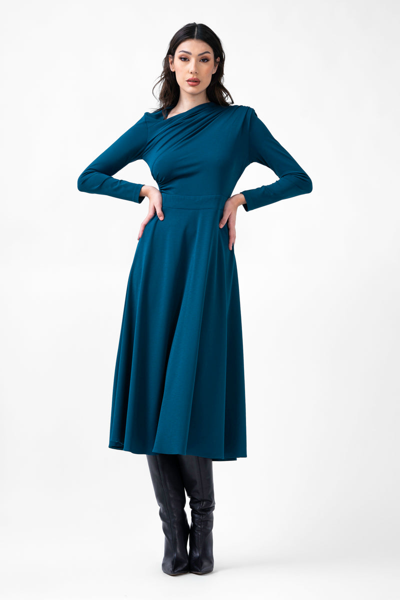 Blue Midi Dress With Cut-Out And Draping