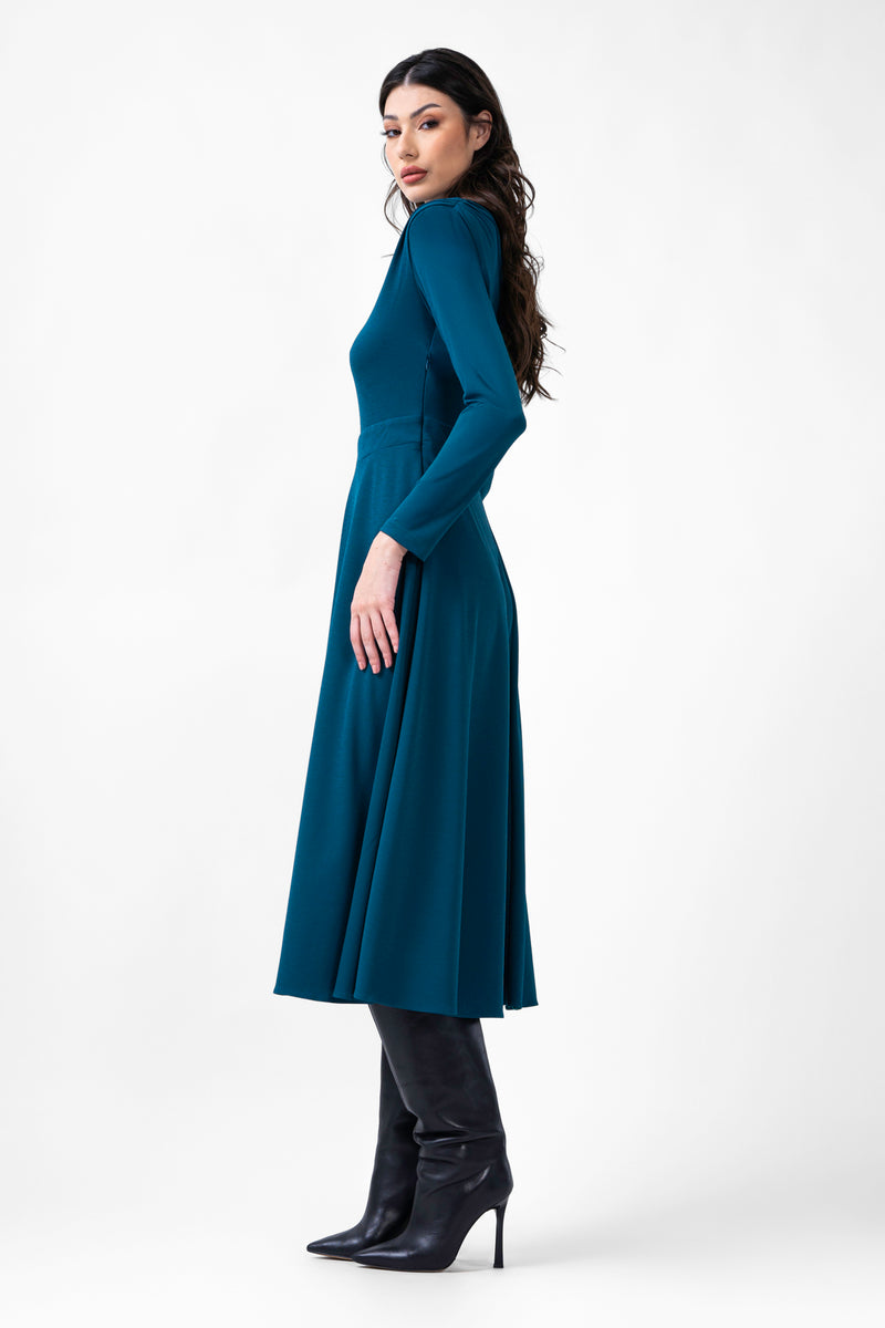 Blue Midi Dress With Cut-Out And Draping