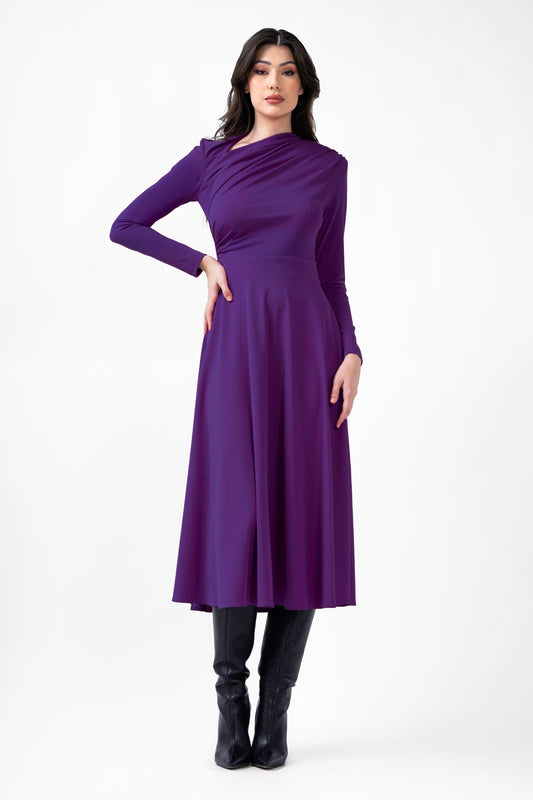 Purple Midi Dress With  Draping