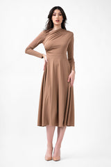 Camel Midi Dress With Cut-Out And Draping