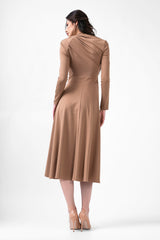 Camel Midi Dress With Cut-Out And Draping