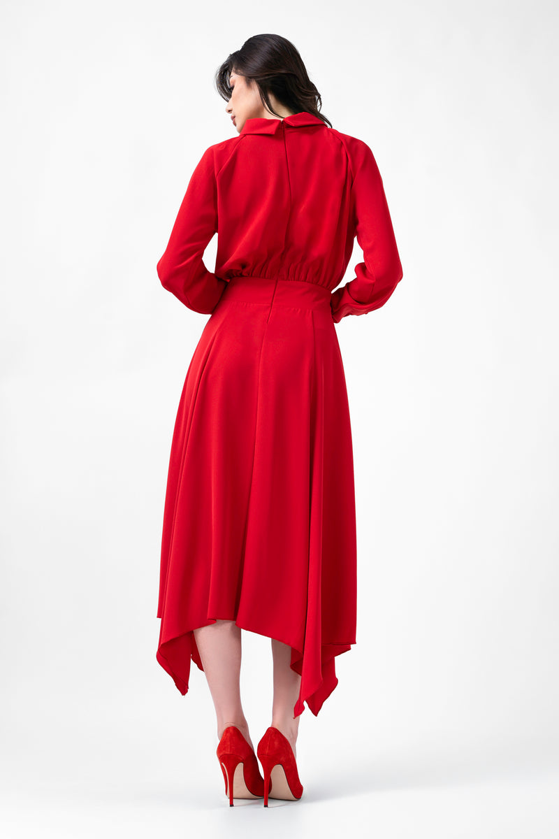 Red Midi Dress With Scarf