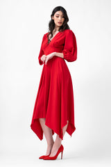 Red Midi Dress With Pleats And Midi Sleeves