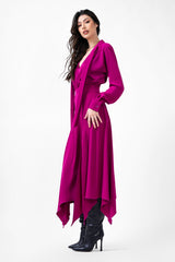 Fuchsia Midi Dress With Scarf