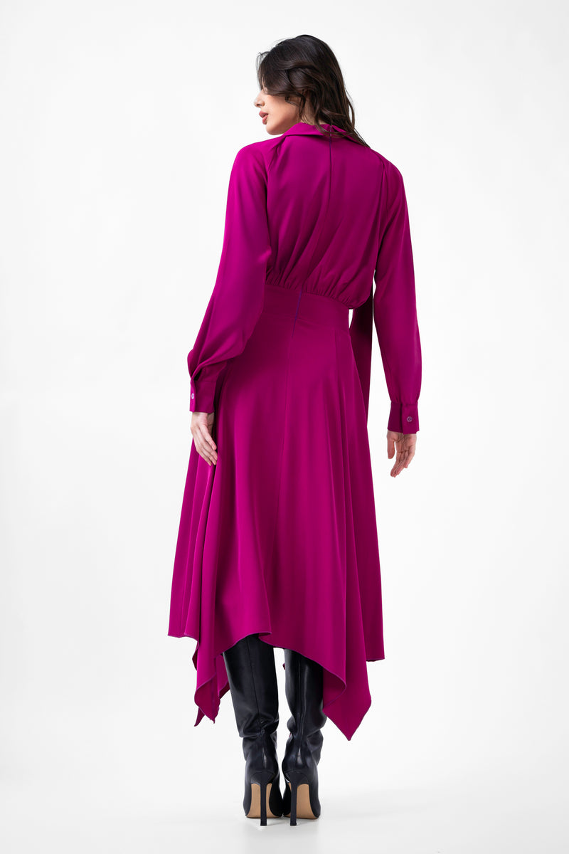 Fuchsia Midi Dress With Scarf