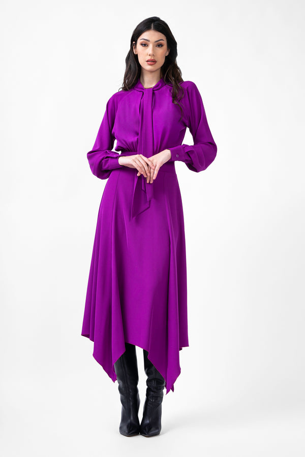 Purple Midi Dress With Scarf