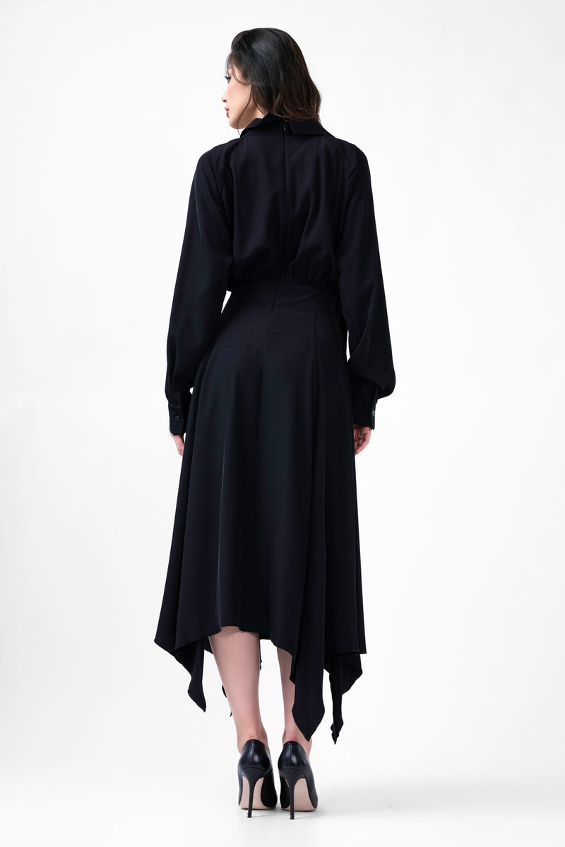 Robe midi noire avec écharpe