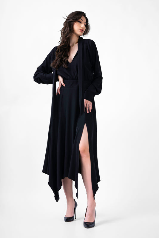 Black Midi Dress With Scarf