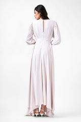 Ivory Maxi Dress With Pleats And Midi Sleeves