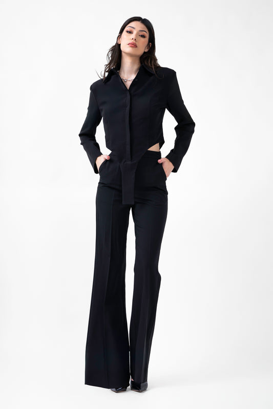 Black Set With Body Shirt And Straight Trousers