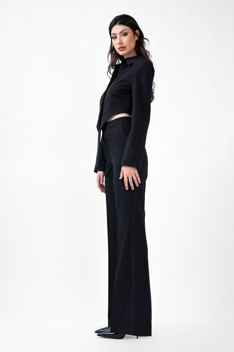 Black Set With Body Shirt And Straight Trousers