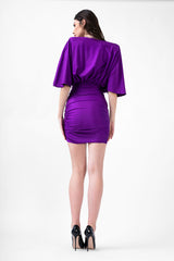 Purple Mini Dress With Butterfly Sleeves And V-Neck