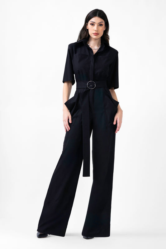 Black Maxi Jumpsuit With Short Sleeves