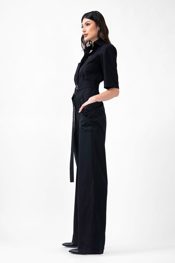 Zwarte Maxi Jumpsuit Met Korte Mouwen