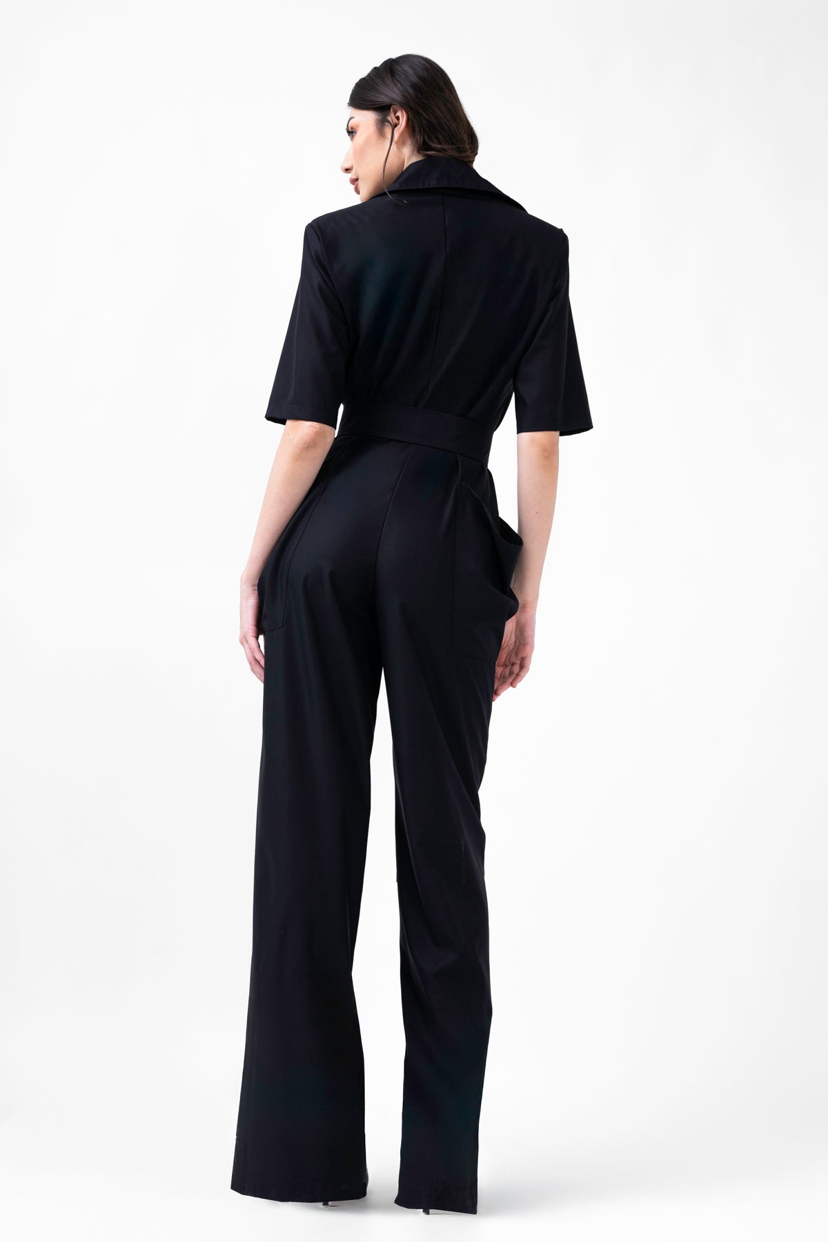 Black Maxi Jumpsuit With Short Sleeves