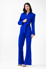 Electric Blue Set With Body Shirt And Straight Trousers