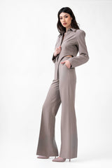 Beige Set With Body Shirt And Straight Trousers