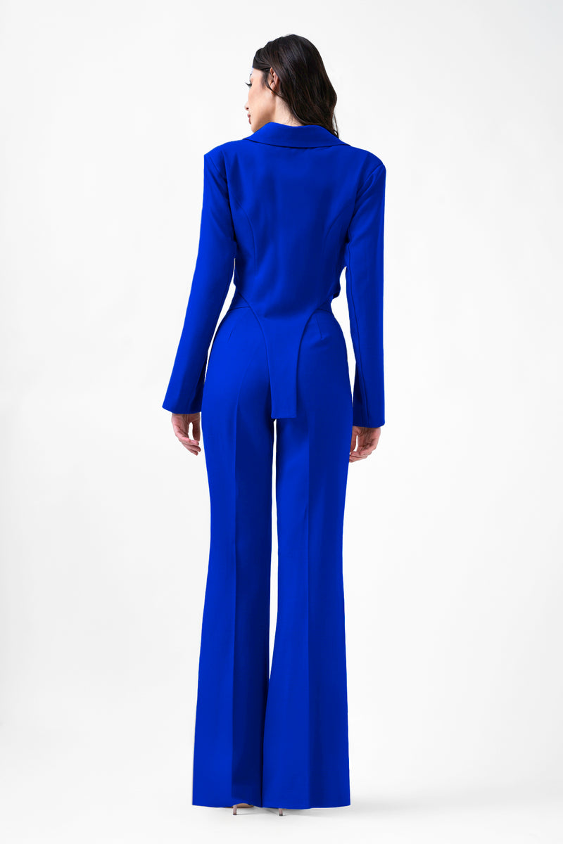 Electric Blue Set With Body Shirt And Straight Trousers