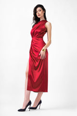 Red Midi Dress With Slit