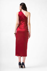 Red Midi Dress With Slit