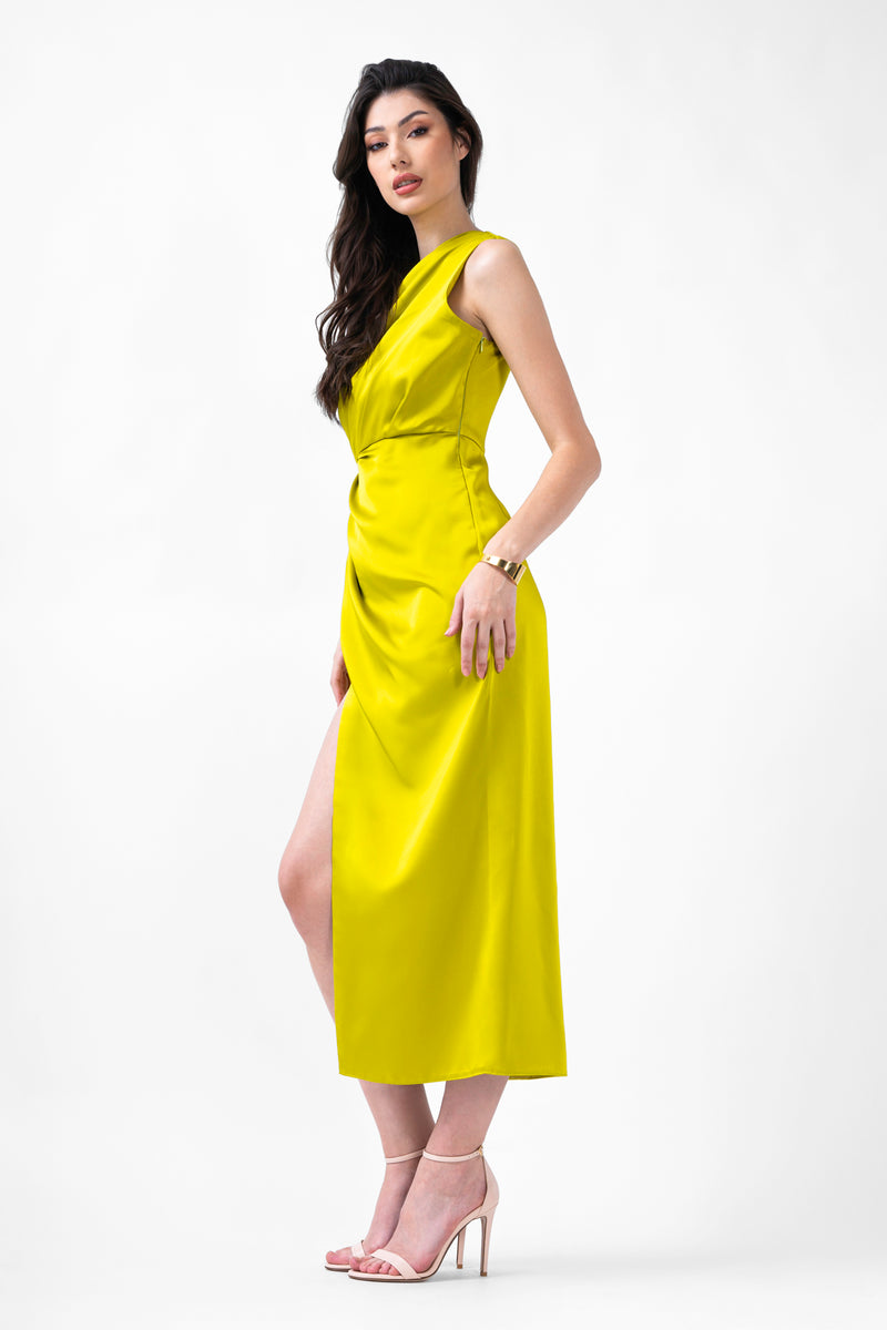 Lime Midi Dress With Slit