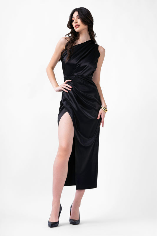 Black Midi Dress With Slit