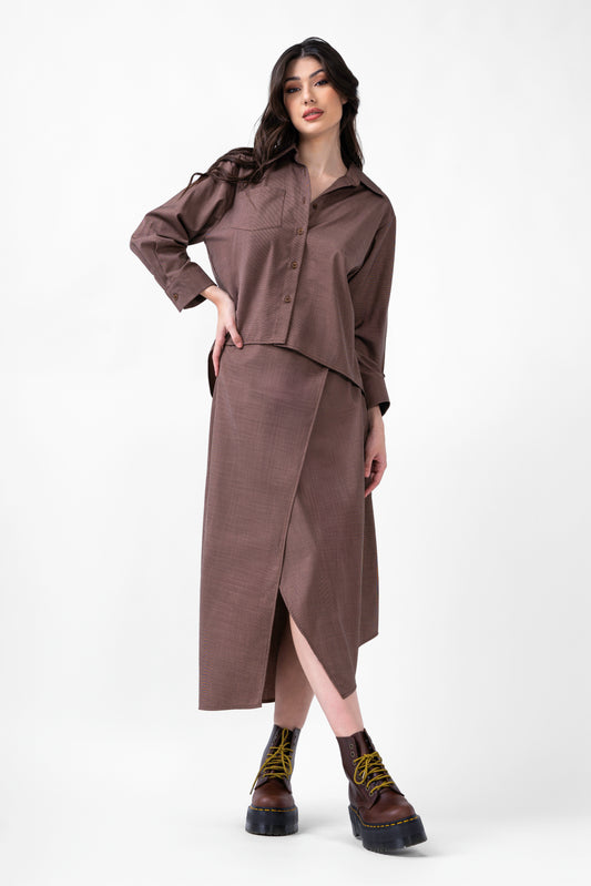 Brown Set With Blouse And Midi Skirt