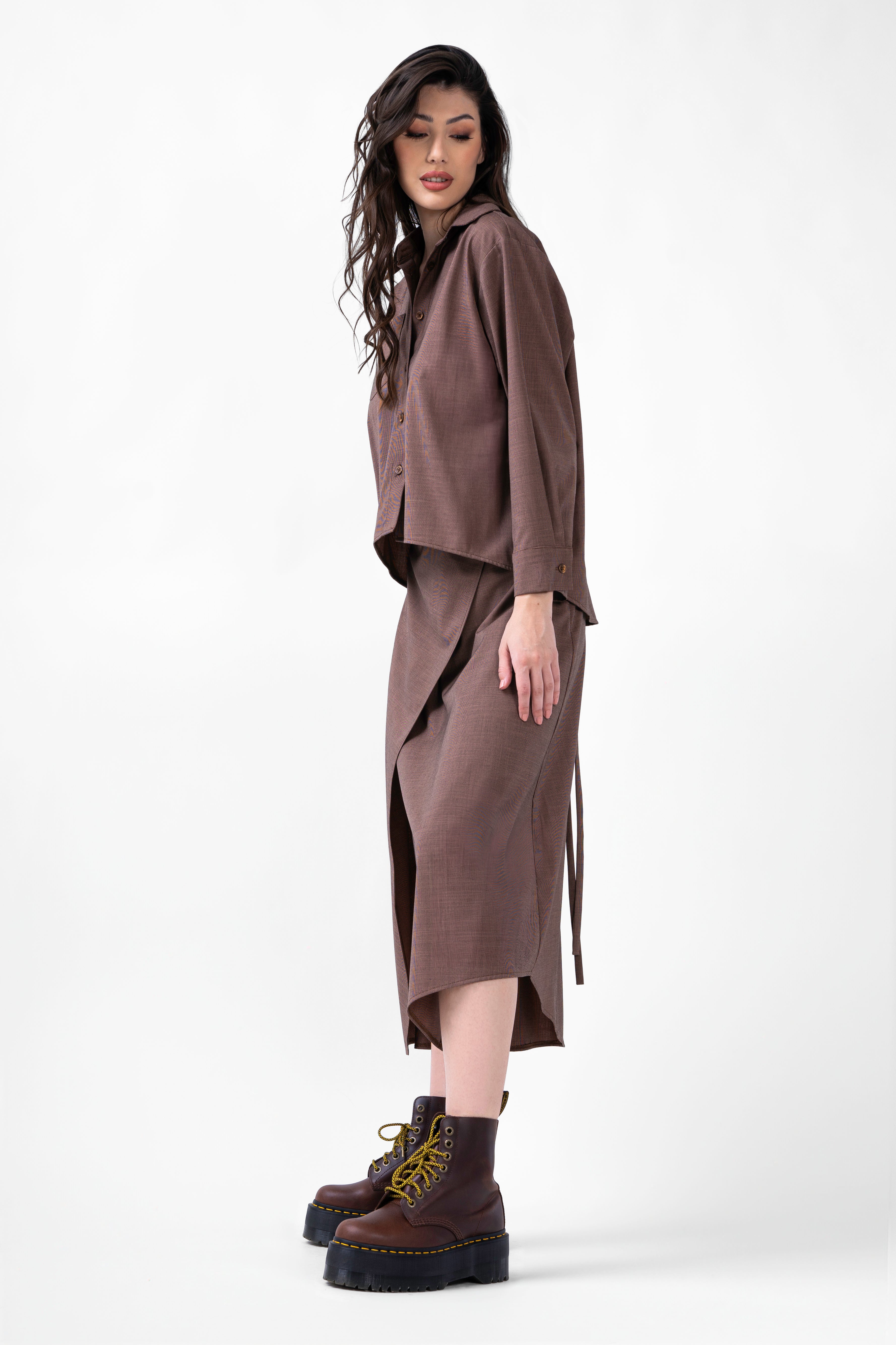 Brown Set With Blouse And Midi Skirt