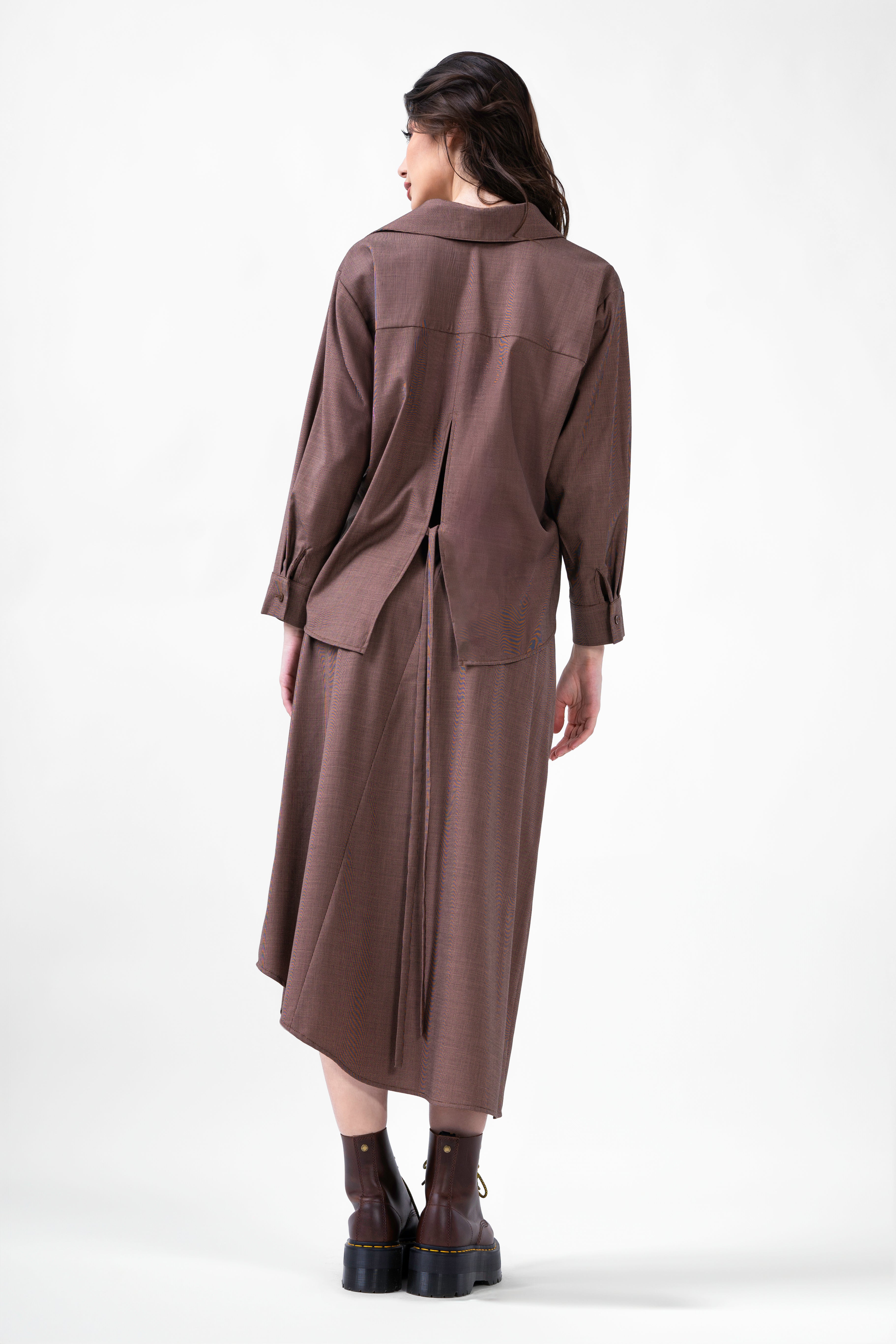 Brown Set With Blouse And Midi Skirt