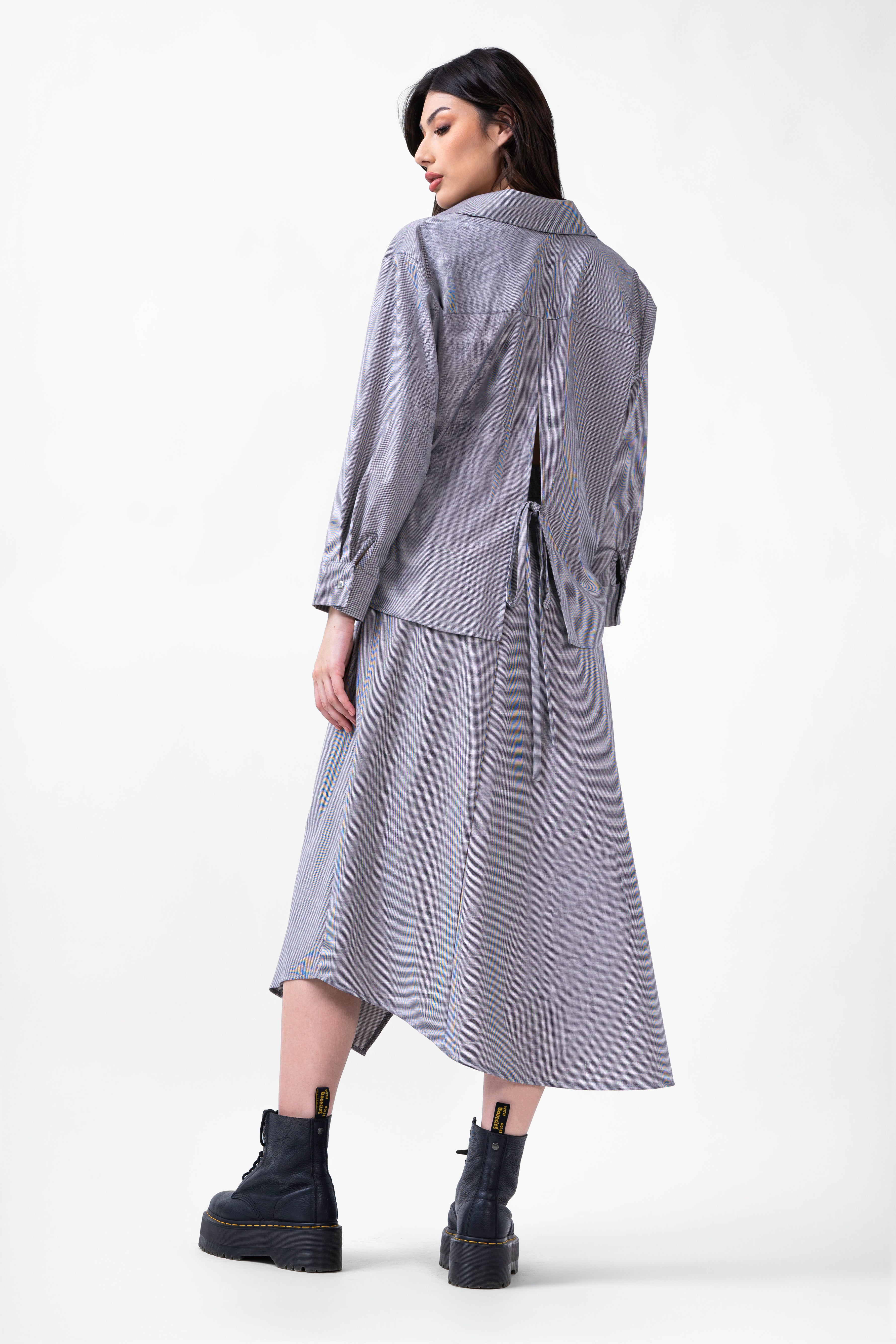 Grey Set With Blouse And Midi Skirt